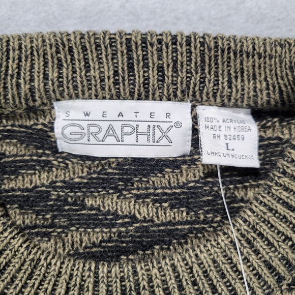VTG Sweater‎ Graphix Men's L Sweater Zig Zag 80s 90s NWT Green - Picture 2 of 8